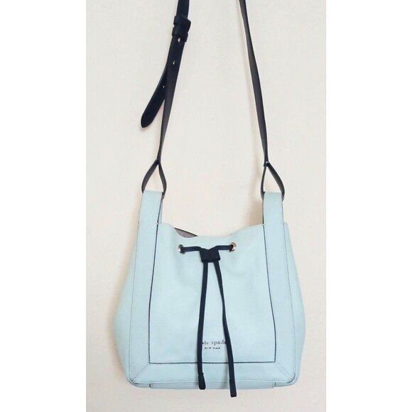 Kate Spade New York Grab Bucket Crossbody Lt Blue/Navy Pebbled Leather - Picture 12 of 15